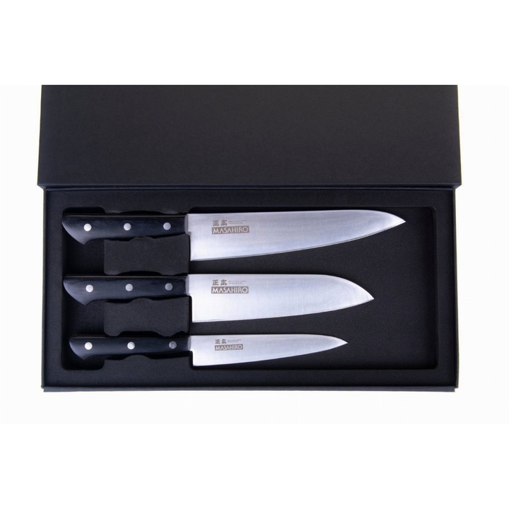 Set 3 cutite, Masahiro, Otel inoxidabil/Lemn, Negru