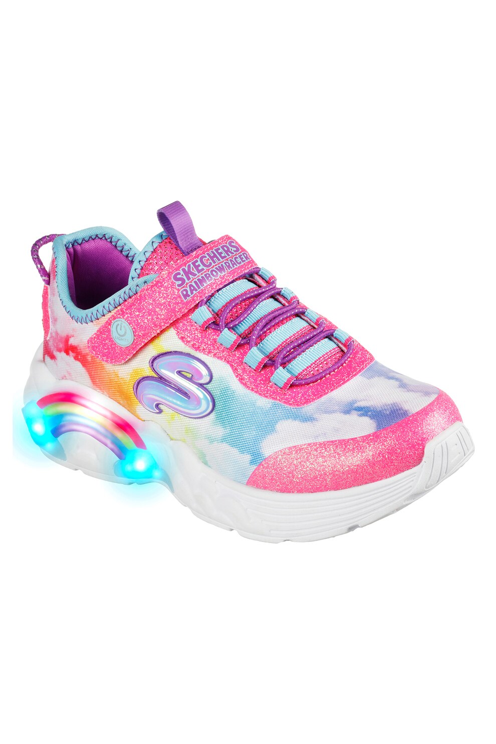 Skechers, Мрежести спортни обувки Rainbow Racer с LED светлини, Жълт ...