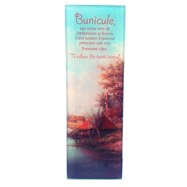 Decoratiune aplica din sticla inscriptionata cu urare pentru bunic M4, 6x18 cm