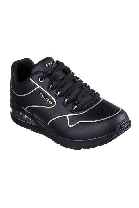 Skechers, Pantofi sport low-top de piele ecologica Uno 2-Golden Trim, Negru/Auriu deschis