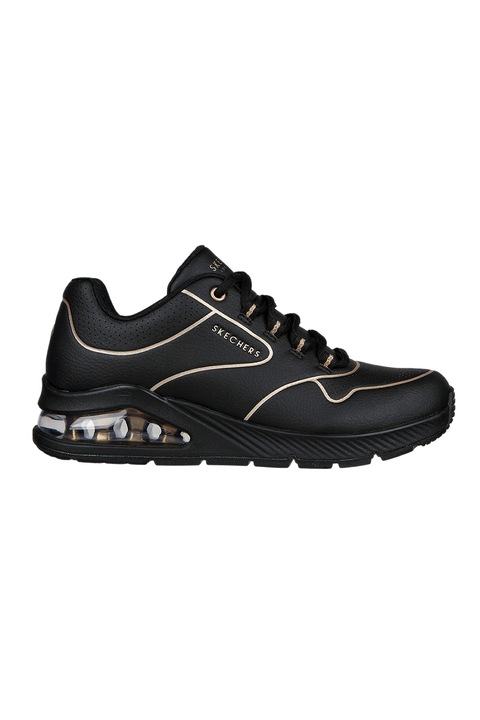 Skechers, Pantofi sport low-top de piele ecologica Uno 2-Golden Trim, Auriu deschis/Negru