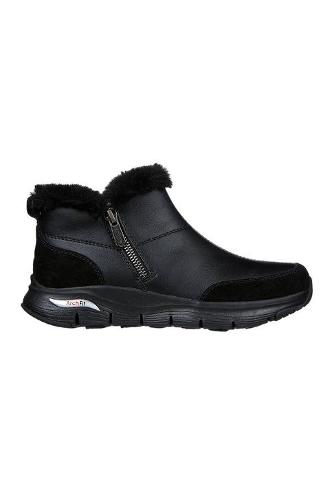 Skechers, Ghete din piele si piele intoarsa cu garnitura din blana sintetica Arch Fit, Negru