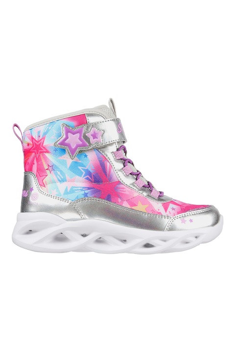 Skechers, Twisty Brights csizma LED fényekkel, Rózsaszín/Ezüstszín
