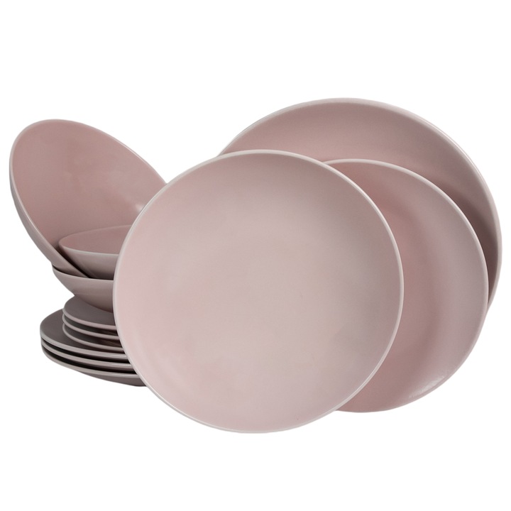 Set Complet Serviciu De Masa, Rosa Perle, 12 piese, German Quality, Roz Pudrat Mat