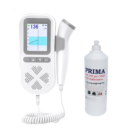 Monitor Fetal Doppler Pentru Gravide, Vixev, Monitorizare Functii Vitale Fat, Intrauterin, Ecran Color LCD, Detectarea Batailor Inimii, Detectare Puls bebelus, Gel Inclus, Alb/Gri