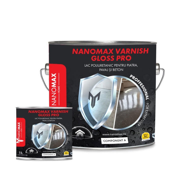 Lac Poliuretanic Pu Varnish cu efect Lucios/Satinat, Protectie pentru piatra, pavaj si beton, Nanomax 5L