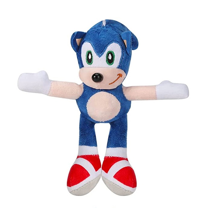 Jucarie de Plus Zenuk - Sonic The Hedgehog, 20-25cm, Agatatoare, Tip Breloc, Albastru/Alb