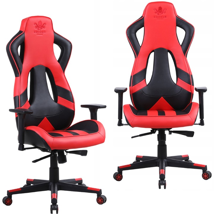 Scaun gaming, Kraken, Piele ecologica, 130kg, Rosu/Negru