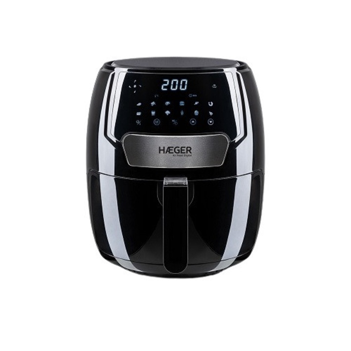 Friteuza fara ulei HAEGER AF-D37.003A, digitala,1500 W, Cos 3.7 litri, Termostat 80 - 200 °C, 13 programe predefinite, timer 60 min, Negru
