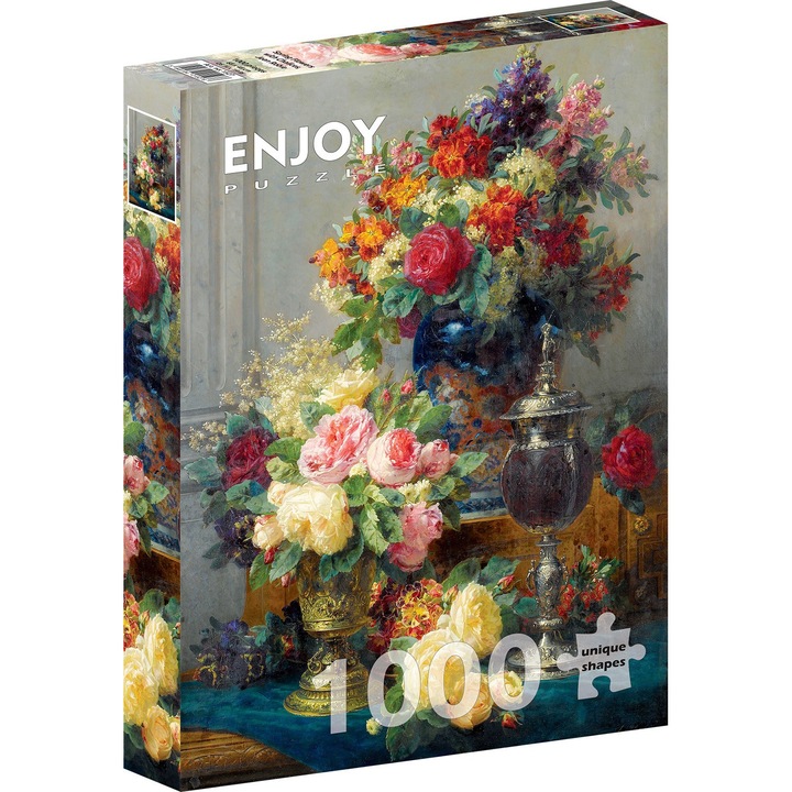 Пъзел 1000 части Enjoy - Jean Robie Baptiste: Spring Flowers with Chaless, Jean Robie
