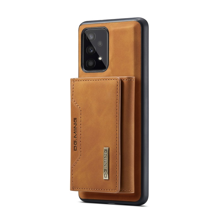 Калъф за Samsung Galaxy A53 кожен с фина текстура, заден капак, подвижен портфейл с джобове за банкноти и карти, функция стойка, CaseMe, кафяв