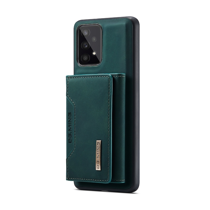 Husa pentru Samsung Galaxy A53 piele cu textura fina, back cover, portofel detasabil cu buzunare pentru bancnote si carduri, functie stand, CaseMe, Verde