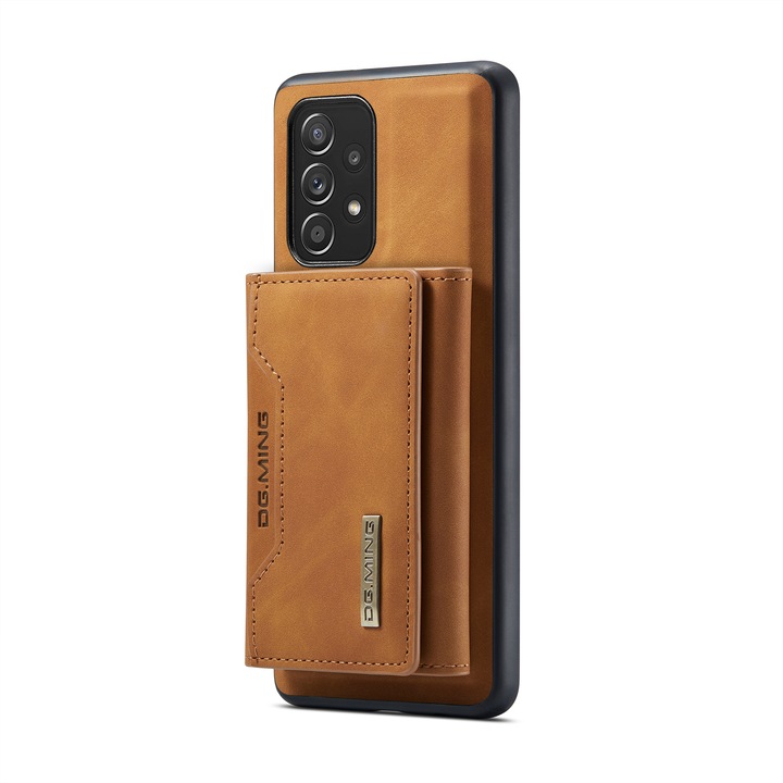 Кейс за Samsung Galaxy A52 4G, A52 5G, A52s кожа с фина текстура, заден капак, подвижен портфейл с джобове за банкноти и карти, функция стойка, CaseMe, кафяв