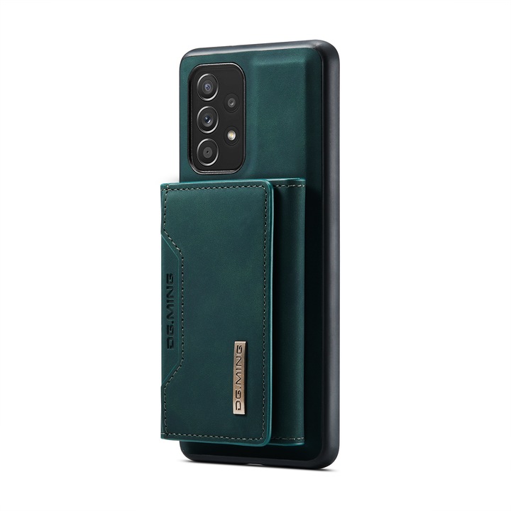 Кейс за Samsung Galaxy A52 4G, A52 5G, A52s кожа с фина текстура, заден капак, подвижен портфейл с джобове за банкноти и карти, функция стойка, CaseMe, Зелен