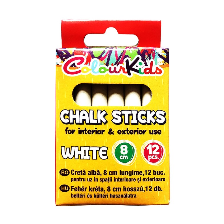 Creta Colour Kids alba, set 12 bucati, 6 culori, 8 cm