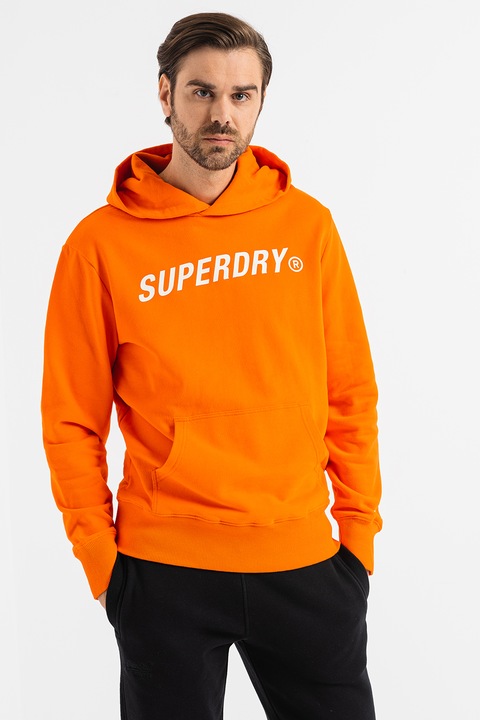 SUPERDRY, Памучно худи с лого, Неоново оранжево