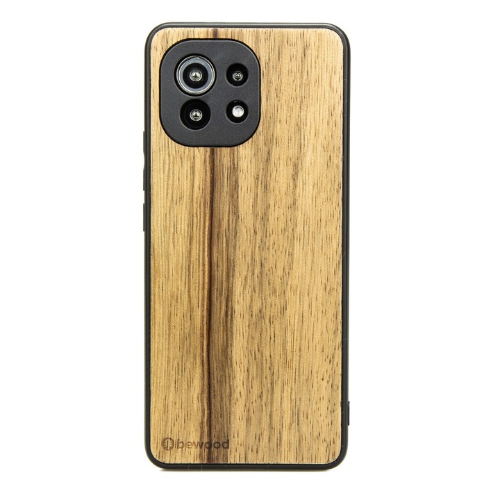 Husa protectie Xiaomi Mi 11, Bewood, Lemn/Silicon/Policarbonat, Maro deschis