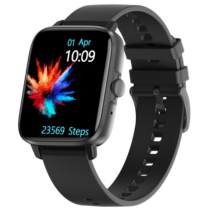 Ceas SmartWatch ISP LikeSmart™​​​​​​​ Dance FiT, 1.9", AlwaysOnDisplay, Apel Bluetooth, Meniu Limba Romana, Oximetru SpO2, Notificari Apel si Retele Sociale, Monitorizare Ritm Cardiac si Tensiune Arteriala, Dance Silicon Black
