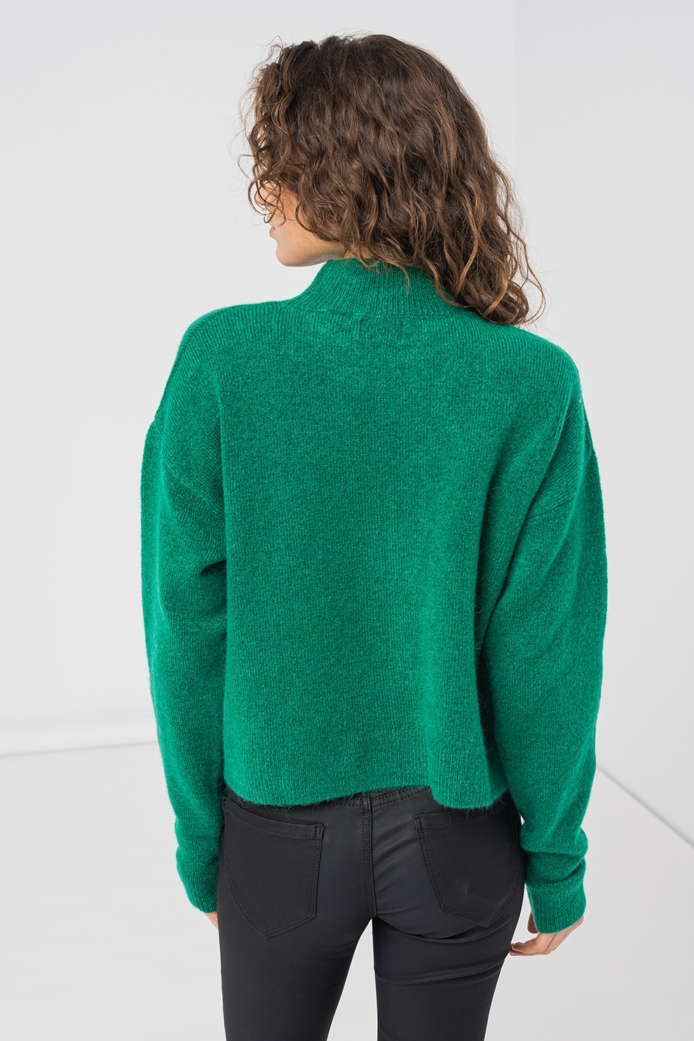 Superdry & Co, Pulover cu guler mediu Vintage Essential, Verde, 14