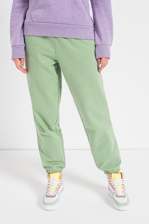 SUPERDRY, Памучен спортен панталон със стеснен крачол, Ментово зелено