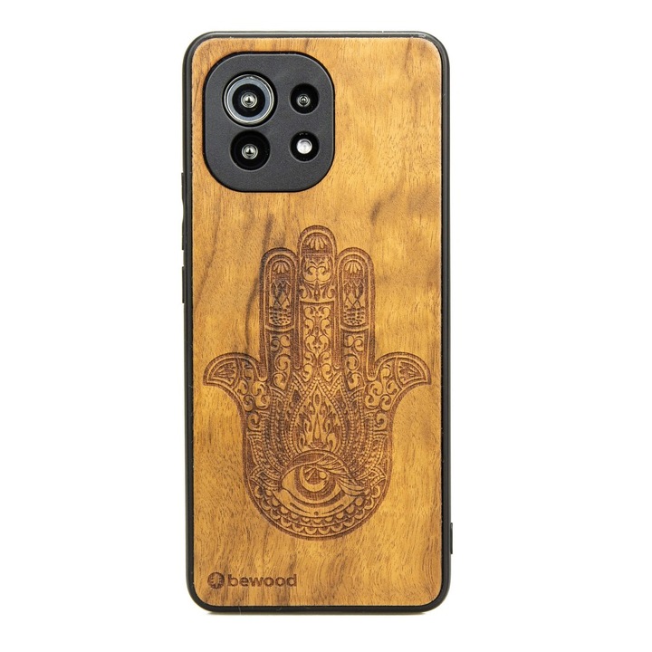 Husa protectie Xiaomi Mi 11, Bewood, Lemn/Silicon/Policarbonat, Maro