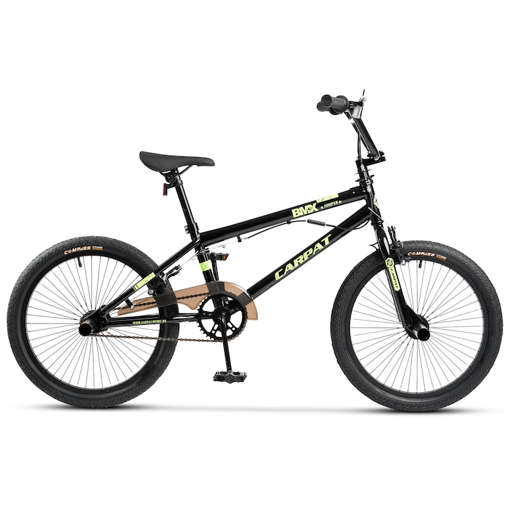 Bicicleta BMX Carpat Wheeler C2017A, roata 20", ghidon rotativ 360, frana V-brake, peguri incluse, culoare negru/verde