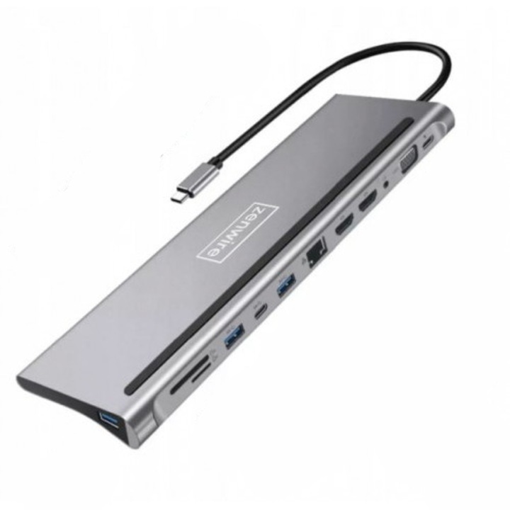 Докинг Станция Хъб 12в1, Zenwire, USB-C RJ45 2x HDMI 4K M1