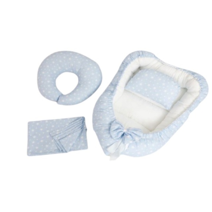 Coccoo Bebe Babafészek Párnával És Paplannal Kisbabák Számára, huzat 100% pamut, 110x70 cm, Galaxy Kék