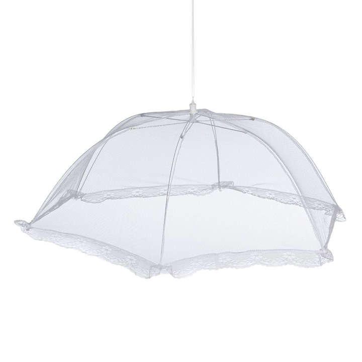 Umbrela pentru protectie alimente Shopiens®, din dantela alba, 70 x 70 cm
