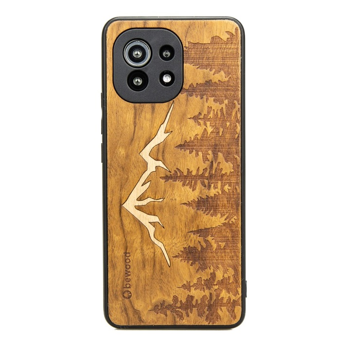 Husa pentru Xiaomi Mi 11 Lite/5G/5G NE, BEWOOD, Silicon/Lemn, Maro