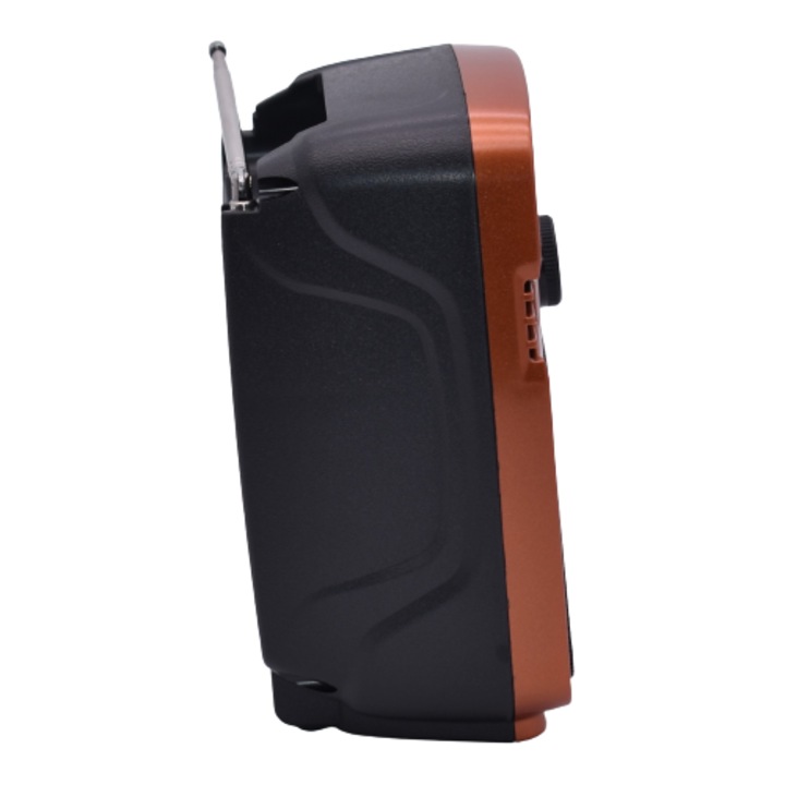 Radio portabil cu acumulator, FM/AM/SW, Conexiune bluetooth, cititor format Mp3 USB/TF, joc de lumini RGB, orange