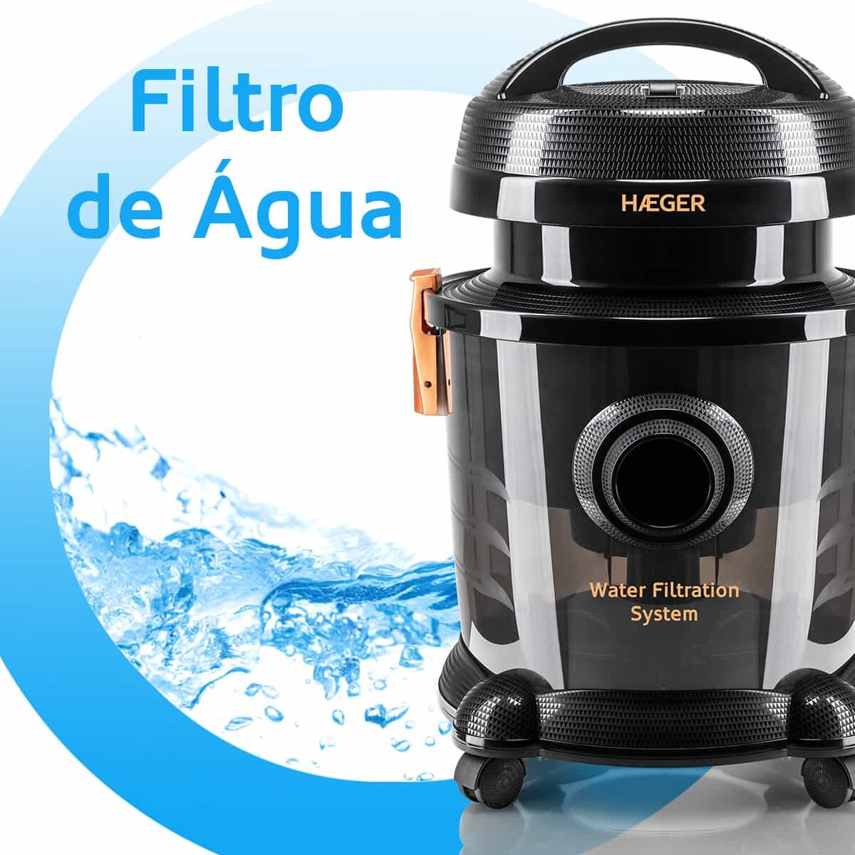 Aspirator Cu Filtrare Prin Apa HAEGER AQUACLEAN VC-12W.044A, Putere 1200 W, Capacitate 9 Litri, Tub Telescopic Metalic, Negru