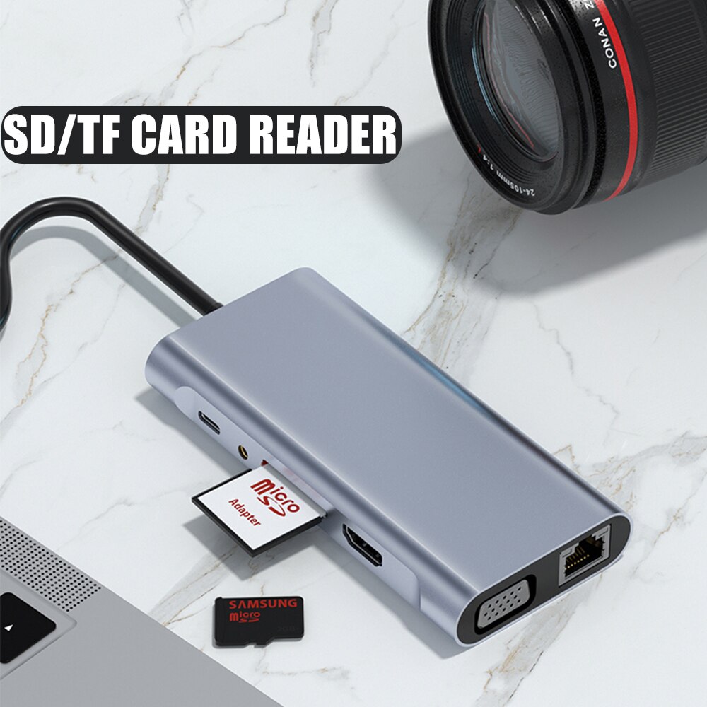 Hub 11n1, USB/HDMI/VGA/SD/TF/RJ45, Argintiu - eMAG.ro