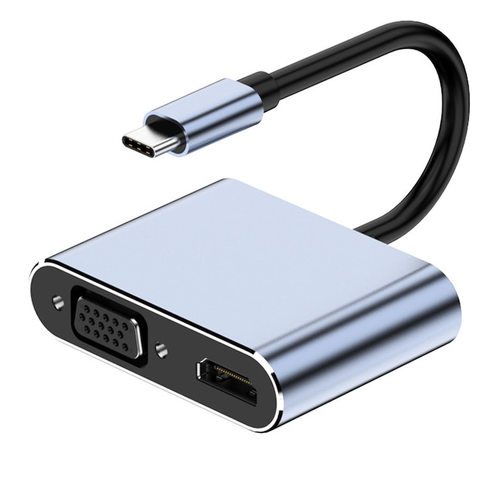 Hub 4n1, USB/HDMI/VGA, Argintiu