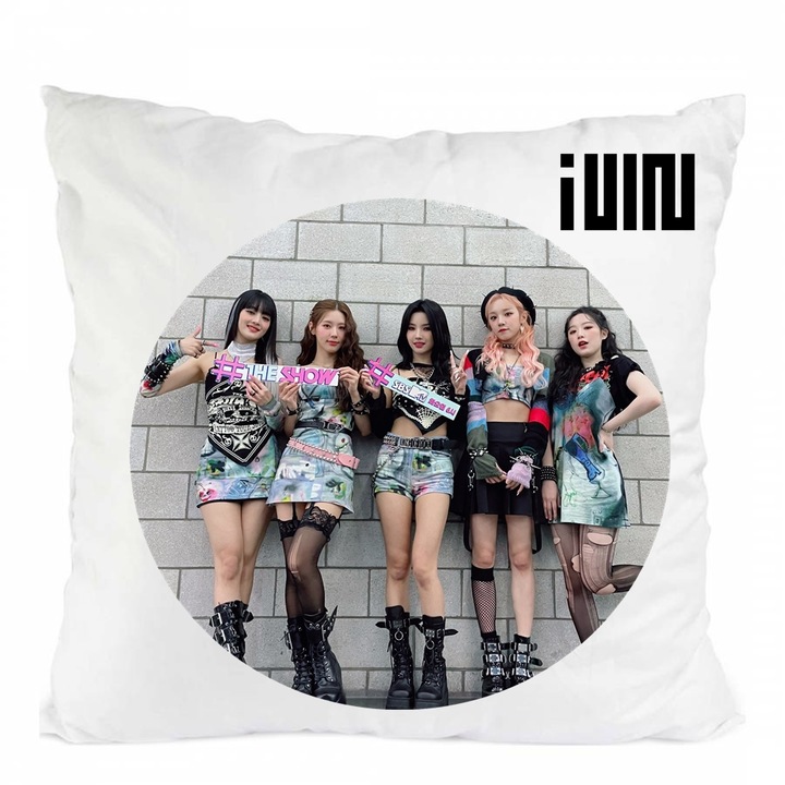 Perna personalizata gidle kpop, Poliester, Alb, 40 x 40 cm