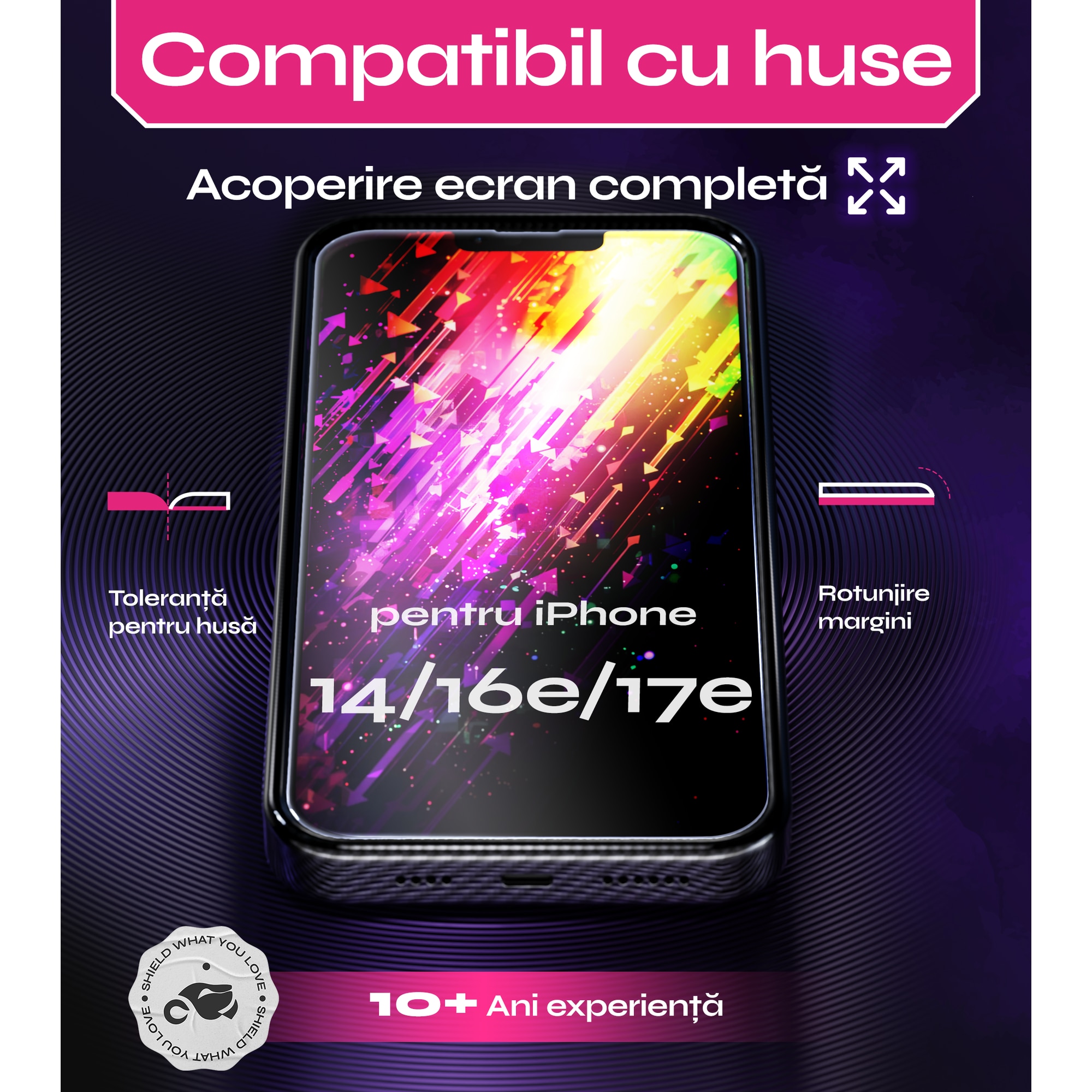 Set 2 Folii sticla compatibil cu iPhone 14 / 16e / 17e, DefenSlim, instalare usoara si rapida cu dispozitiv de potrivire automata in 30 sec cu Easy Install Kit patentat, protectie telefon