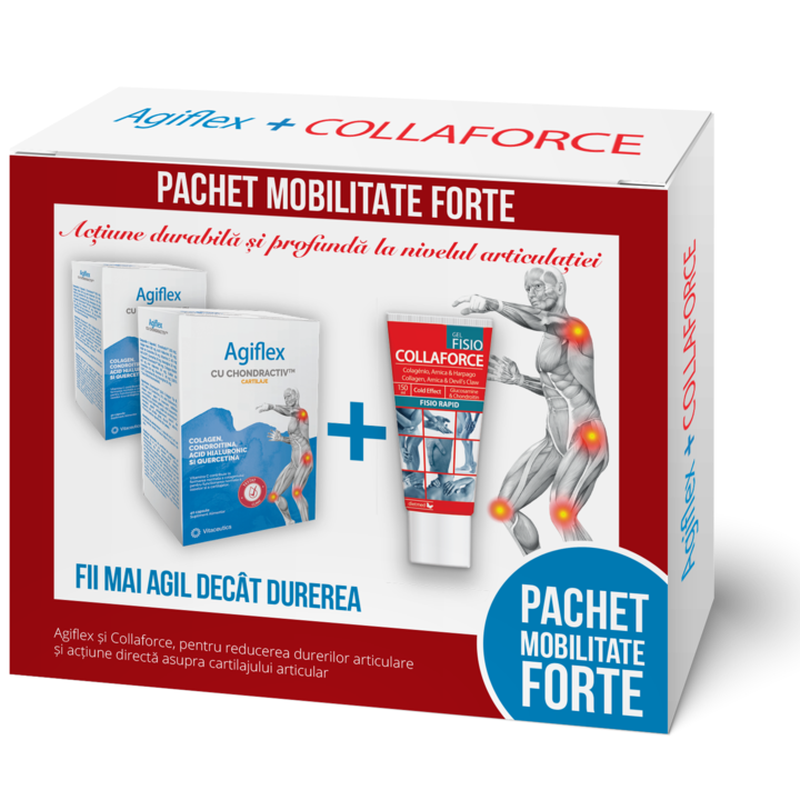 Pachet Mobilitate Forte Agiflex capsule 80 si Collaforce 150 ml cu Chondractiv, Collagen, Acid Hialuronic