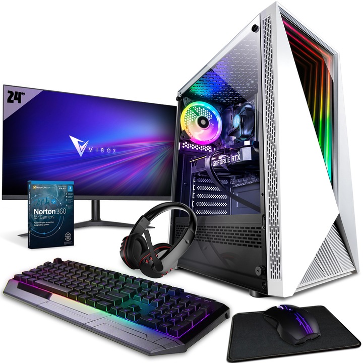 Pachet Sistem Desktop PC Gaming Vibox III 48, Intel i7 10700F 4.8 GHz, Nvidia RTX 3060 12 GB, 16 GB RAM, 1 TB SSD, Windows 11, Alb