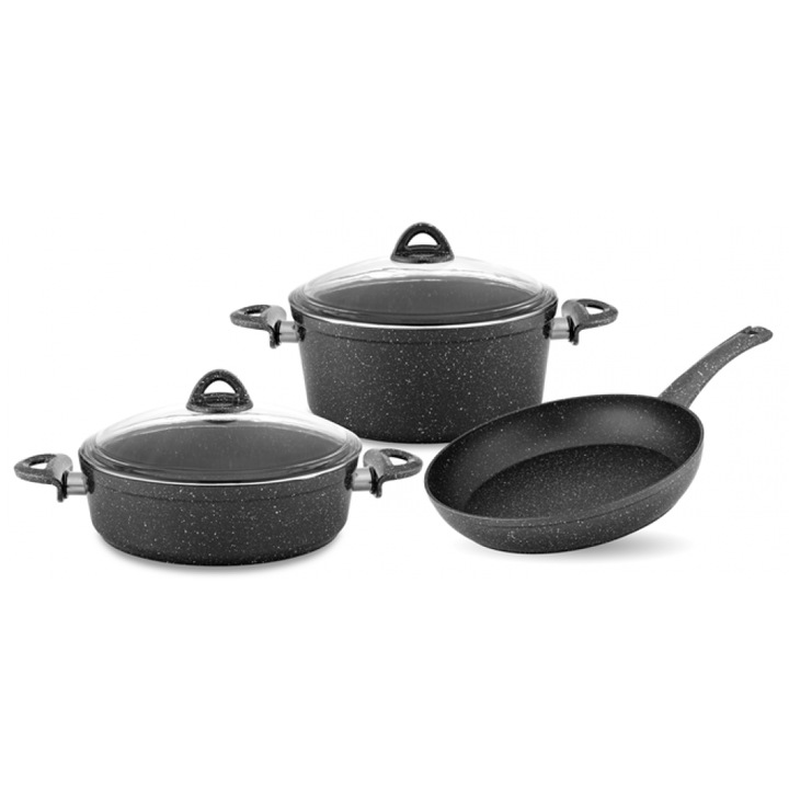 Set vase de gatit HASCEVHER GRANITE ROSY 5 piese culoare negru