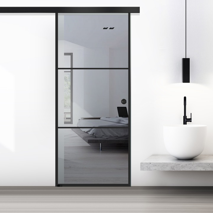 Usa culisanta Boss ® Black, model Vintage negru, 80x215 cm, sticla 8 mm gri securizata, glisanta in ambele directii