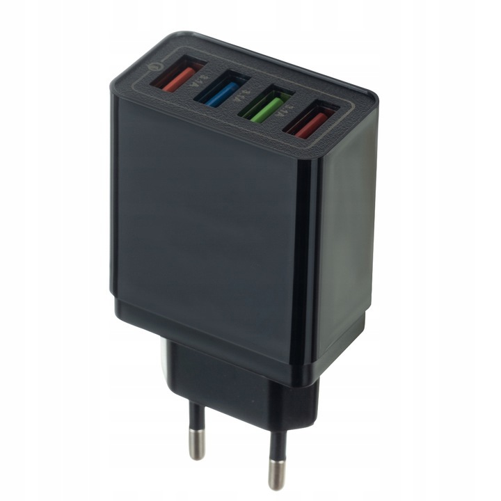 Csatlakozós töltő, Zola®, 4 x USB 3.0, iOS és Android, 3,5 mA, 8,5x4,5x2,7 cm, fekete