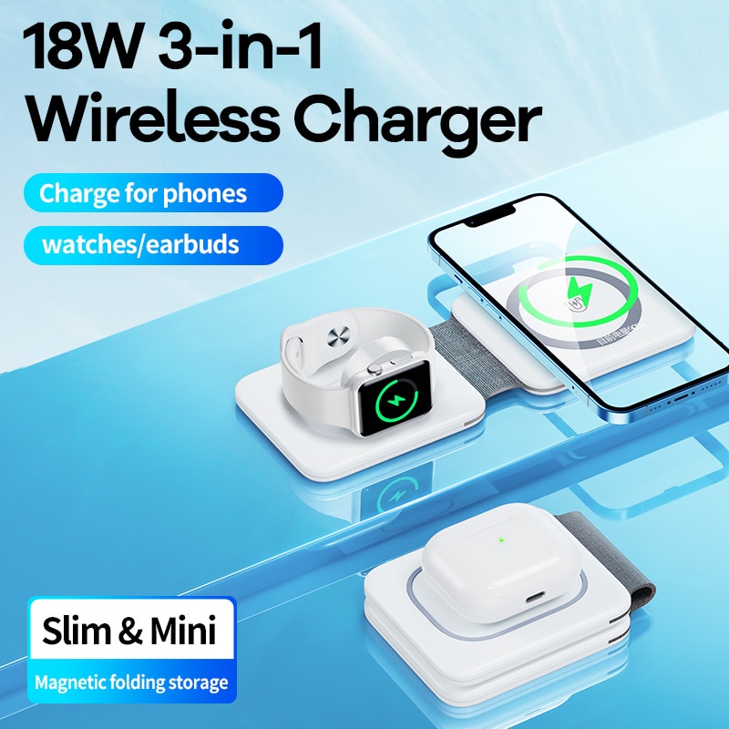 ПРЕМИУМ безжично зарядно устройство 3 в 1, Magnetic Magsafe Tech, 15W ...