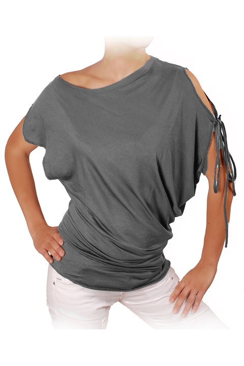 Bluza asimetrica cu maneca scurta Ivanel, Gri deschis