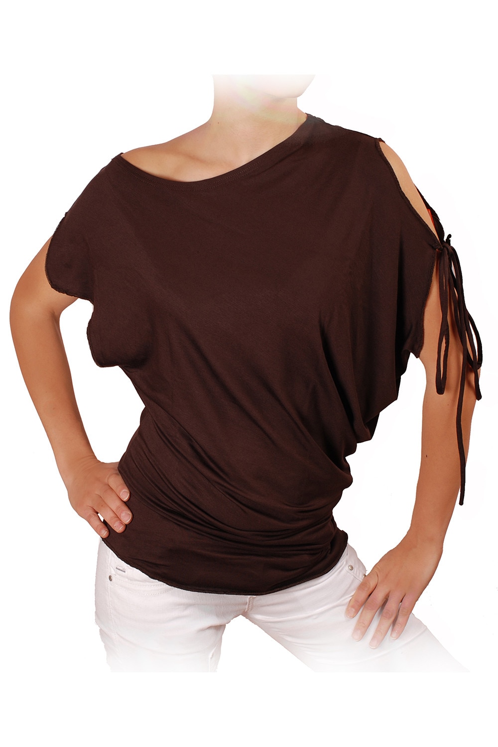 Bluza asimetrica cu maneca scurta Ivanel, Maro inchis