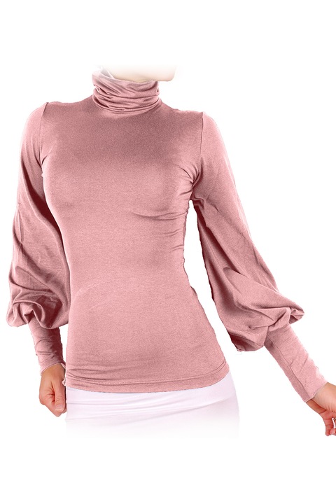 Дамска блуза Ivanel Роко-Бароко с поло, Дълъг ръкав, Розово