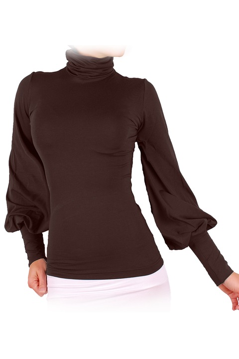 Дамска блуза Ivanel Роко-Бароко с поло, Дълъг ръкав, Кафяв