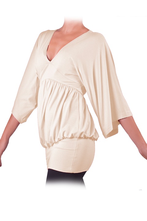 Tunica pentru femei cu maneca 3/4 si decolteu Ivanel, Model Phineas, Ecru
