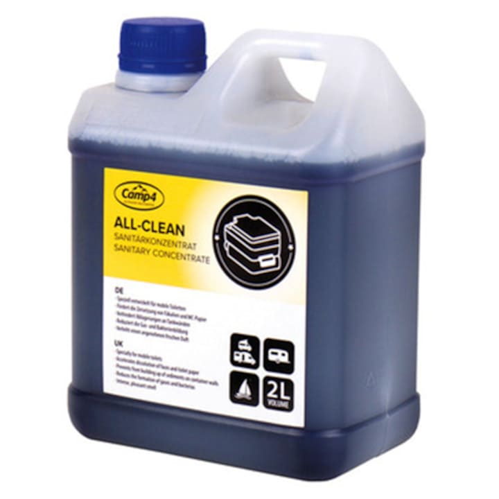 Koncentrált egészségügyi megoldás hordozható WC-khez, lakókocsikhoz és lakóautókhoz All-Clean, Camp4, 2 l