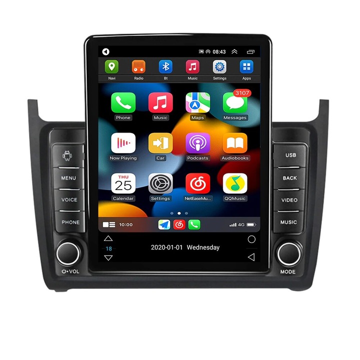 Navigatie VW Polo din 2008-2020, NAVIGPS, Display TESLA 9.5 inch, 4GB RAM si 64GB ROM, Wireless Carplay si Android Auto, Procesor Octacore, Slot sim 4G, Sunet DSP, Camera Marsarier, Bluetooth, USB, Wi Fi, Radio