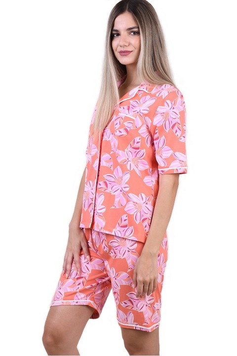 Pijama scurta bumbac din doua piese, Roz piersica, Sunday, Marimea M 38 EU